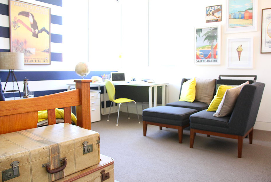 This is an example of a contemporary bedroom in Sydney.