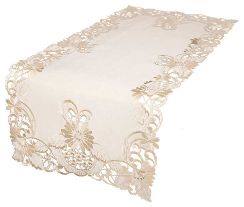Xia Home Fashions Daisy Lace Embroidered Cutwork Spring Table Runner 15-Inch by 70-Inch 