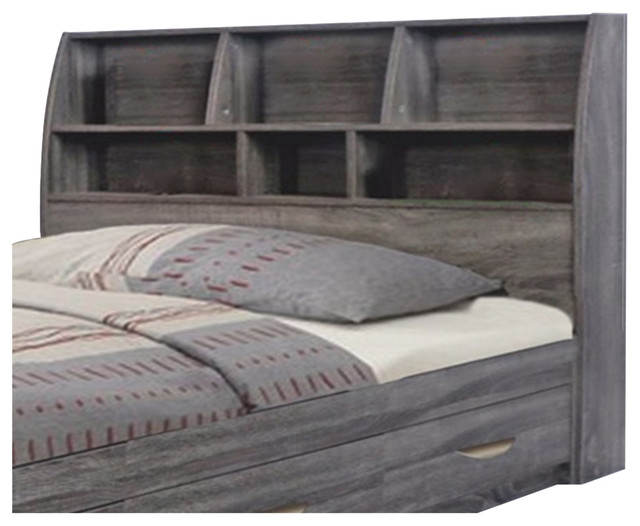 Elegant Grey Finish Full Size Bookcase Headboard With Six Shelves ...