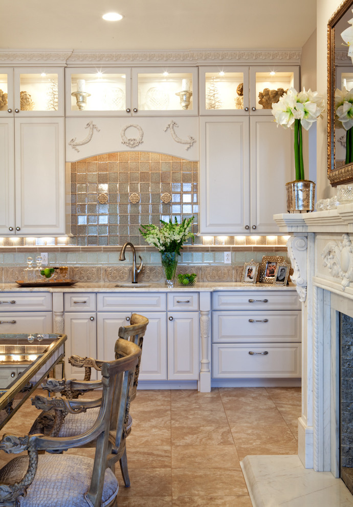 White Traditional Kitchen with Fireplace St. Louis, MO - Traditional - Kitchen - St Louis - by ...