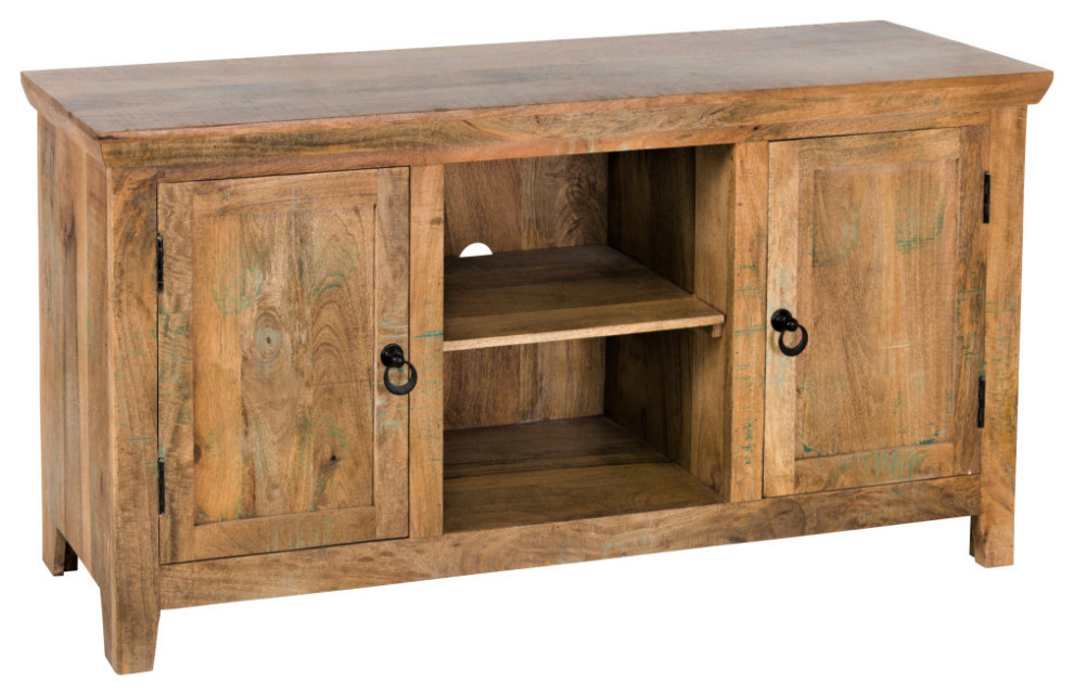 58" Rustic Farmhouse Reclaimed Wood TV Stand Media Rustic Entertainment Centers And
