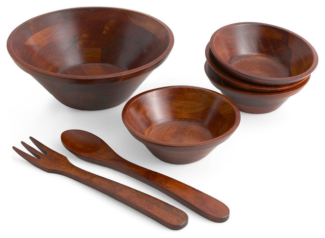 Medium Wood Salad Bowl 7 Piece Set Traditional Serving And Medium Wood Salad Bowl 7 Piece Set Traditional Serving And Bowls By Woodard Charles
