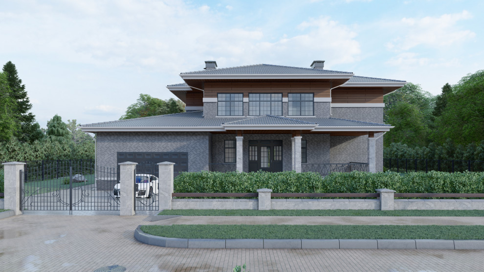 Дизайн фасадов загородного дома в Миллениум Парке в стиле Райта