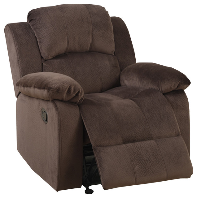 Rocker Recliner In Choco Brown Suede Fabric Transitional Recliner