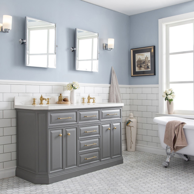 60" Palace Collection Quartz Carrara Cashmere Grey Bathroom Vanity Set