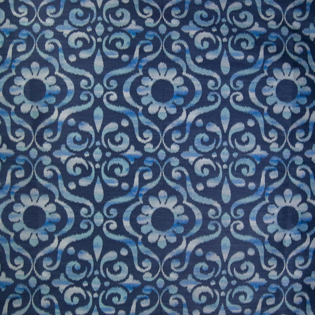 Navy Blue Medallion Scroll Jacquard Upholstery Fabric - Contemporary ...