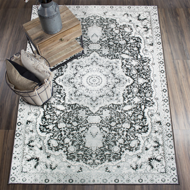 My Magic Carpet Parviz Gray Rug, 5'x7' Traditional Area Rugs by