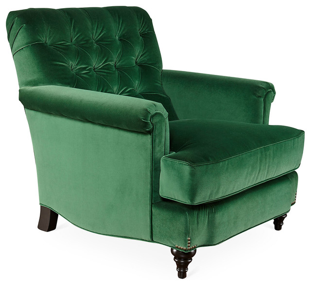 Acton Tufted Chair, Emerald Green Velvet