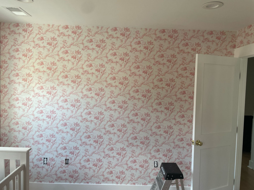 Nursery wallpaper installation Chicago, IL, 60610 - Nursery wallpaper installation – Chicago, IL, 60610
We added life and softness to this nursery with a pastel tropical wallpaper featuring palm fronds and toucans. Pre-pasted, low-VOC paper was used to ensure safety for infants. The design wraps gently behind the crib and changes with the light, adding a playful, natural rhythm to this city apartment.