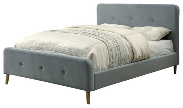 Furniture of America Celia Chenille Upholstered Queen Platform Bed in Gray