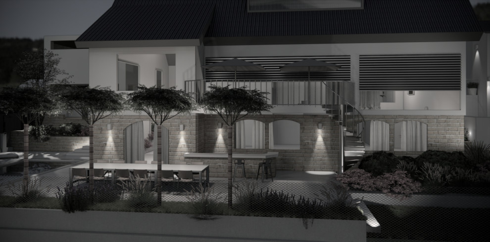 Moderner Poolgarten am Hang