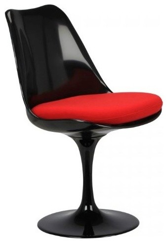 Midcentury Retro Dining Side Chair, Seat: Red, Base: Black