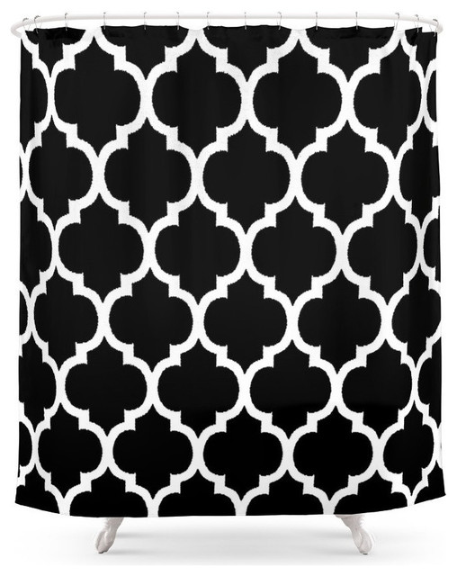 Morocan Black And White Lattice Moroccan Pattern Shower Curtain