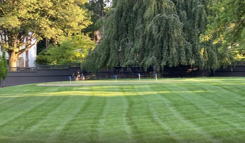 Immagine di un grande campo sportivo esterno minimalista dietro casa con recinzione in legno