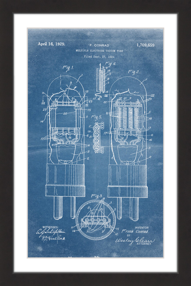 "Vacuum Tube 1924 Blueprint" Framed Painting Print, 20x30 - Contemporary - Prints And Posters ...