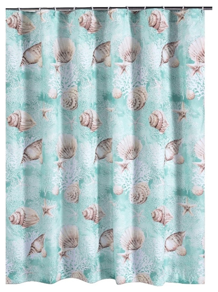 Logan 72 Inch Shower Curtain Coastal Light Blue Conch Shells Print