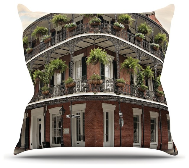Sylvia Cook New Orleans Street Corner Green Brown Throw Pillow Sylvia Cook New Orleans Street Corner Green Brown Throw Pillow