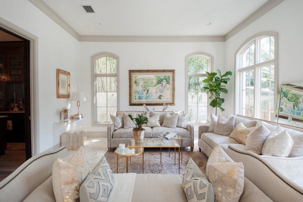 Mid-sized mediterranean formal living room in Tampa with beige walls and no tv.