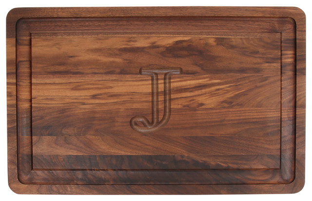 BigWood Boards Rectangle Monogram Walnut Carving Board, J