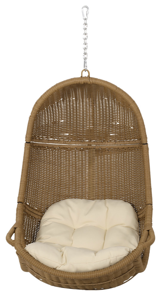 Yukon Outdoor Wicker Hanging Basket Chair With Cushions Transitional