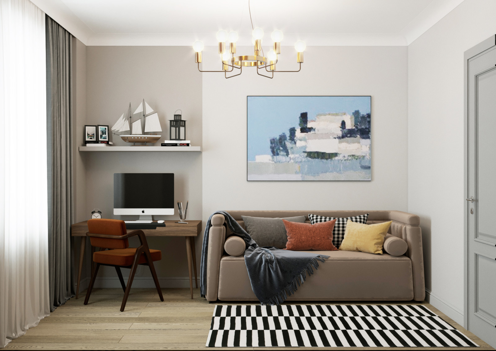 Квартира с монстерой и бетоном. Площадь 80 м2