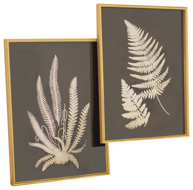 Black And White Fern Prints Under Glass, Set of 2