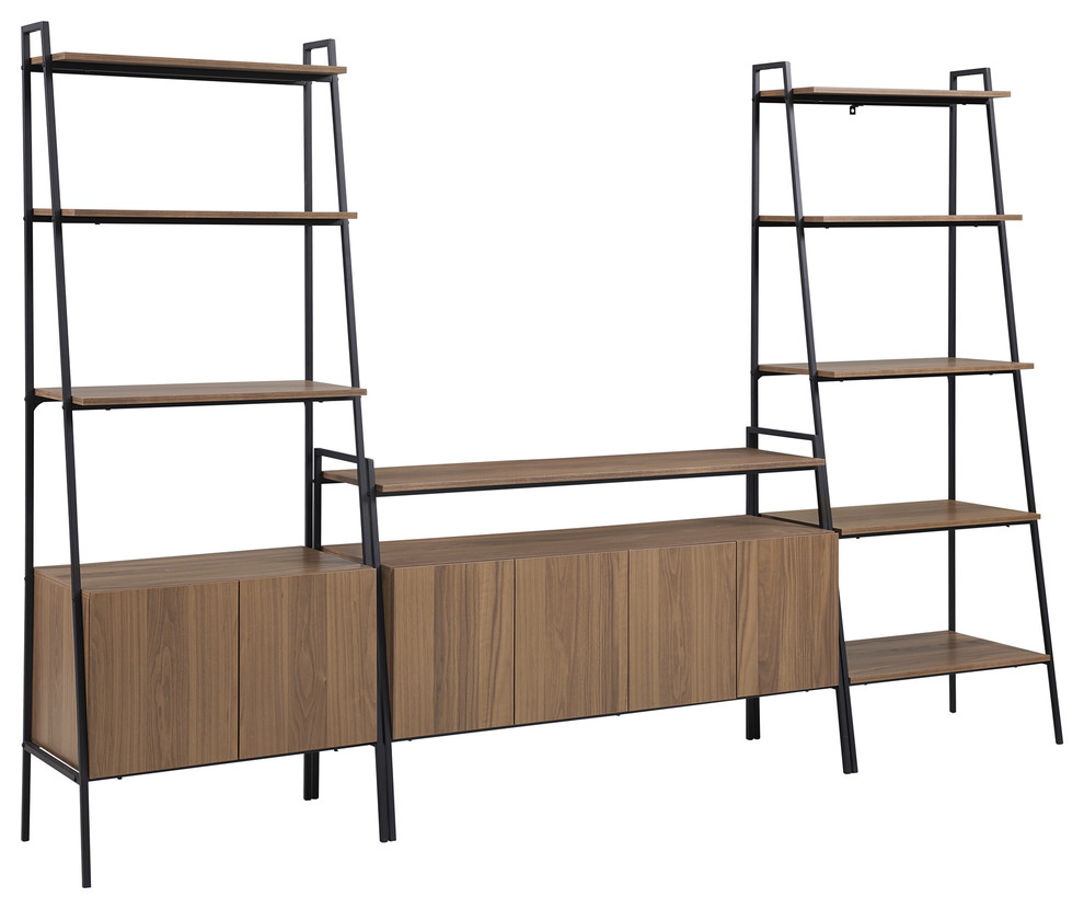 3Piece Ladder Shelf Storage Entertainment Wall Industrial