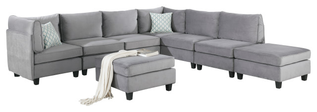 Simona Gray Velvet 8 Piece Modular U Shape L Shape Sectional Sofa Couch Transitional Sectional Sofas By Lilola Home D6019 5 Houzz