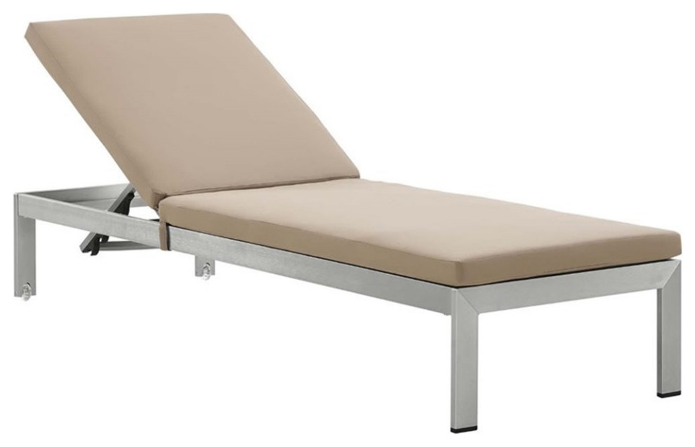 Pemberly Row Reclining Patio Chaise Lounge in Silver and Mocha