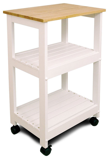 Catskill Microwave/Utility Wood Butcher Block Kitchen Cart in White
