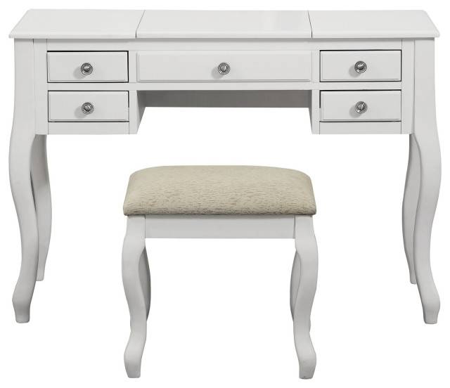 Flip Up Mirror Vanity Set with Stool Traditional Bedroom & Makeup