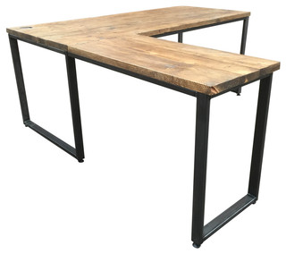 L Shaped Reclaimed Wood Desk Industrial Desks Writing Bureaus By Square One Interiors Ltd Houzz Uk