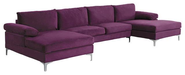 Large Velvet Fabric U Shape Sectional Sofa Purple