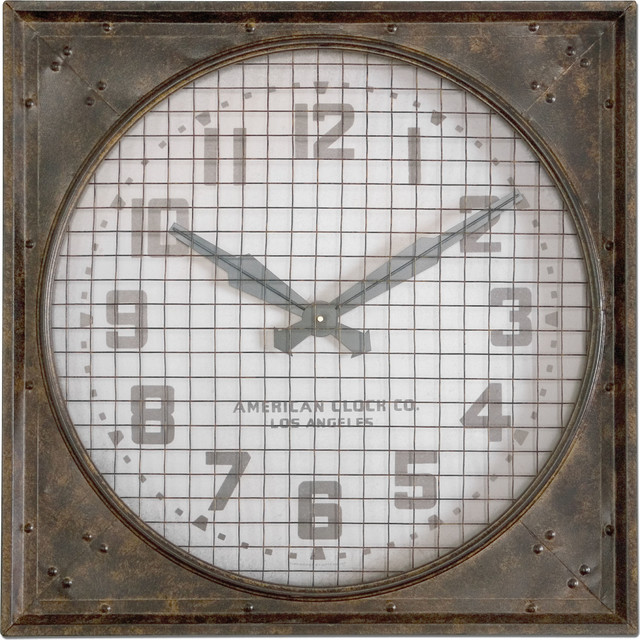 Warehouse Wall Clock W/ Grill (06083) Industrial Wall Clocks by