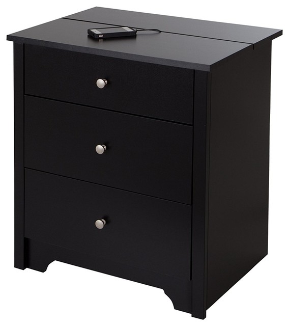 Nightstand With Charging Station And 2, Drawers Transitional