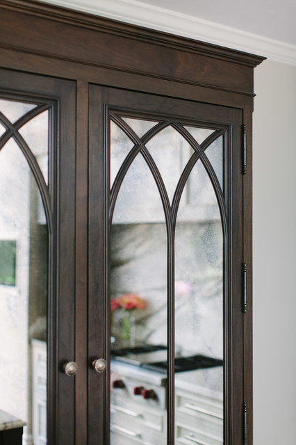 Antique Mirror Glass And Gothic Arched Mullions On Food Pantry