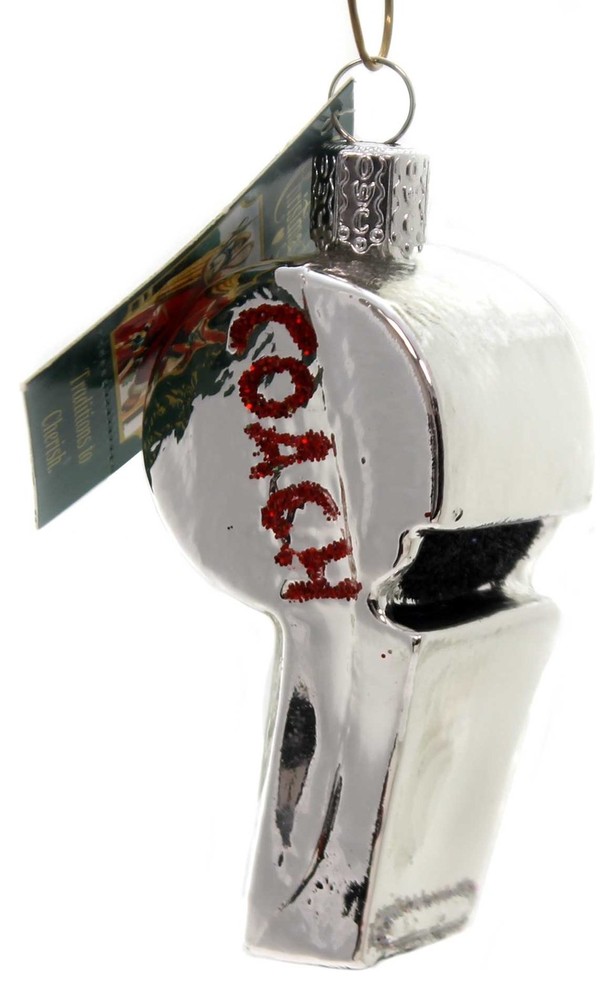 Old World Christmas 3.25 In Coach's Whistle Glass Ornament Trainer