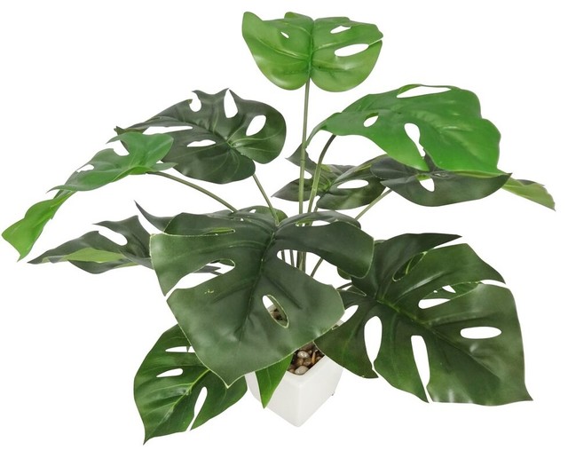 Monstera Potted Plant, 19" Tropical Artificial Plants And Trees