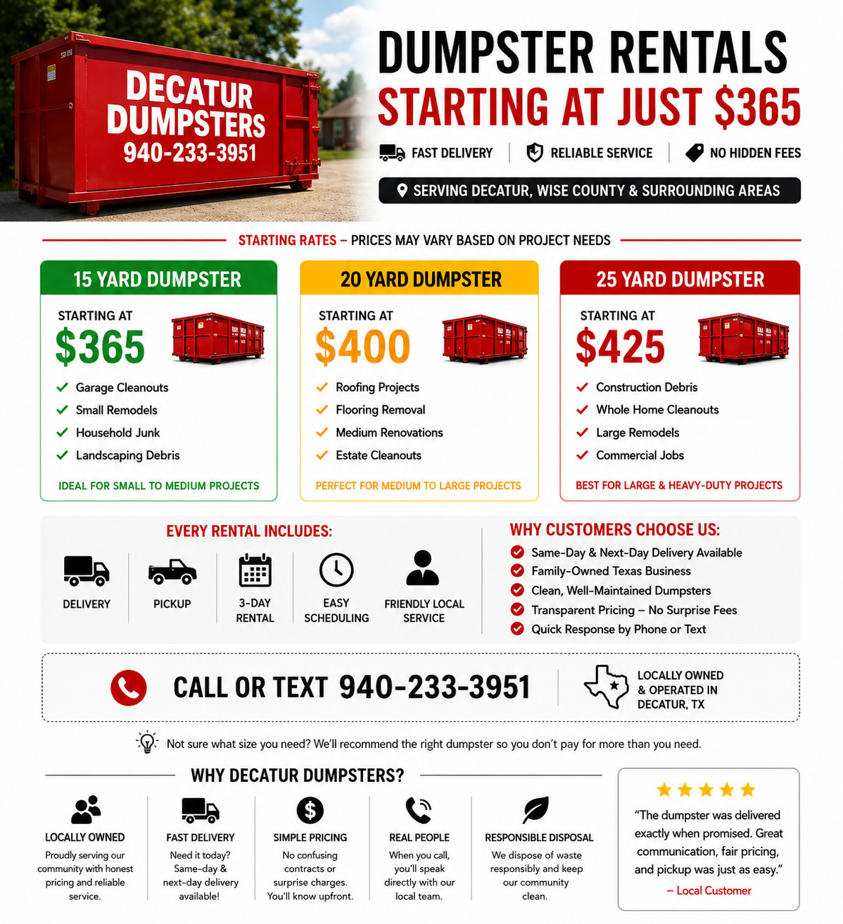 dumpster rental starting rates