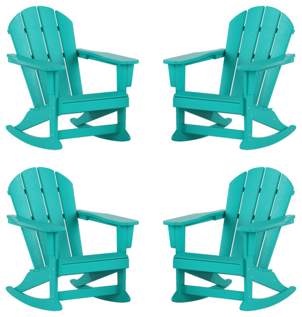 Keller HDPE Plastic Outdoor Rocking Chair, Red, Set of 4 Contemporary