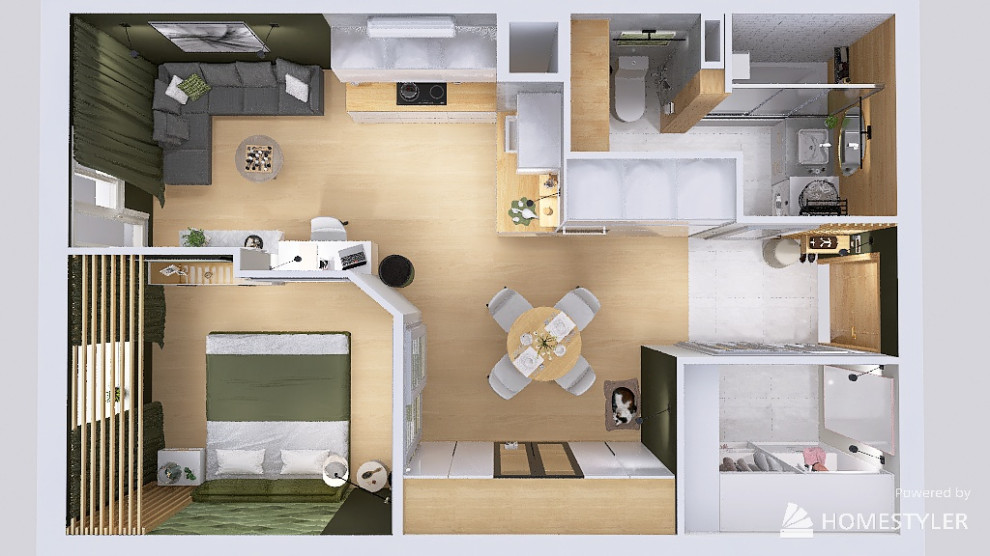 Проект квартиры 46,59 кв.м. (планировка, коллажи, 3D-визуализации)
