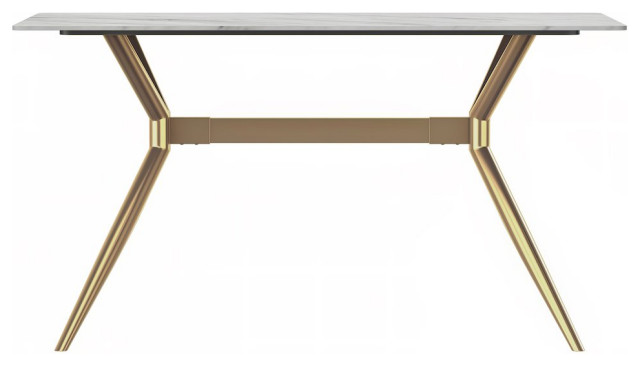 Elega Series Gold Stainless Steel Dining Table 55 With White Sintered ...