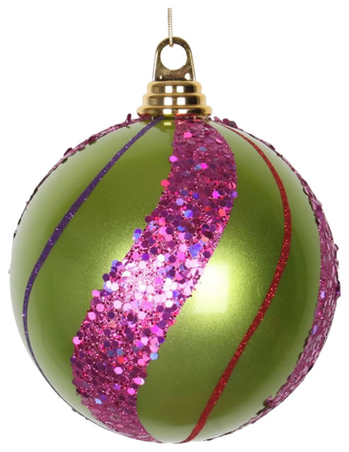 4 Purple Pink Turquoise Green Beads glitter Shatter Resistant Christmas Ornament