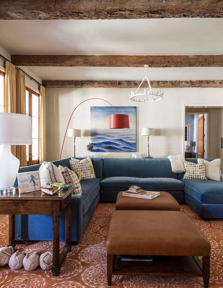 Inspiration for a transitional open concept family room remodel in Dallas with beige walls