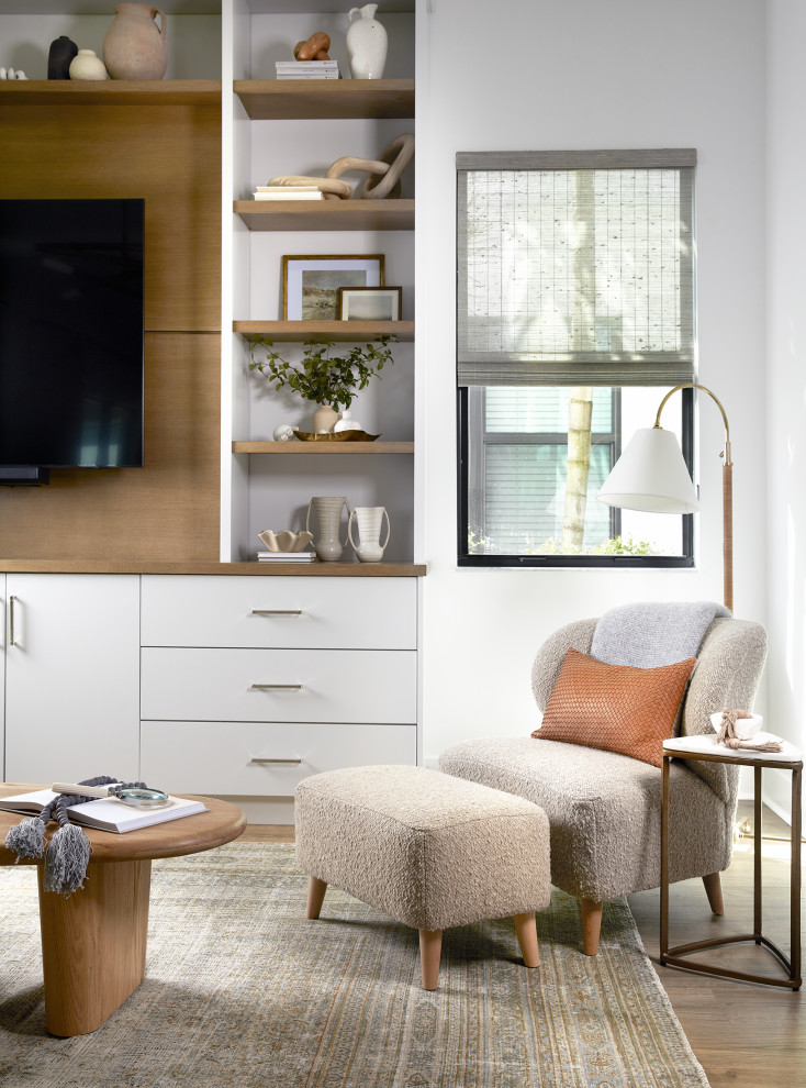 Beach style family room photo in New York