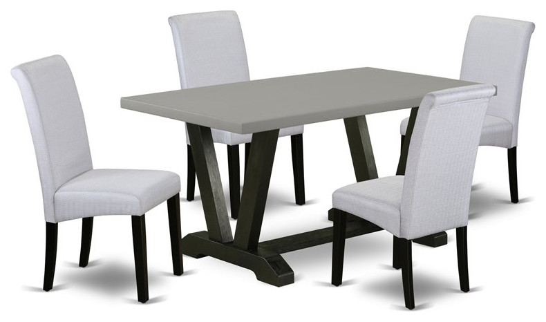 East West Furniture V-Style 5-piece Dining Set w/ High Roll Chair Back in Black