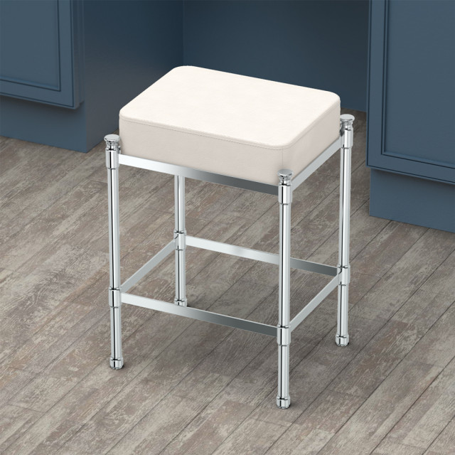 Rectangle White Leather Vanity Stool Contemporary Vanity Stools And