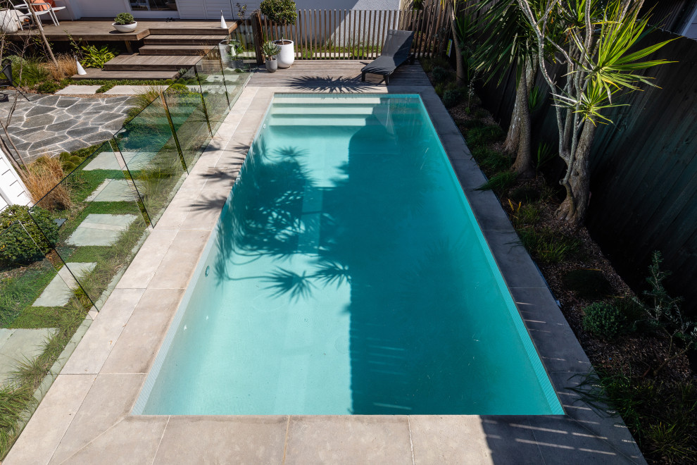 Moderner Pool in rechteckiger Form mit Pool-Gartenbau in Sydney