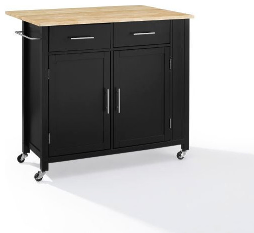 Savannah Wood Top Drop Leaf Kitchen Island/Cart Black - Transitional ...