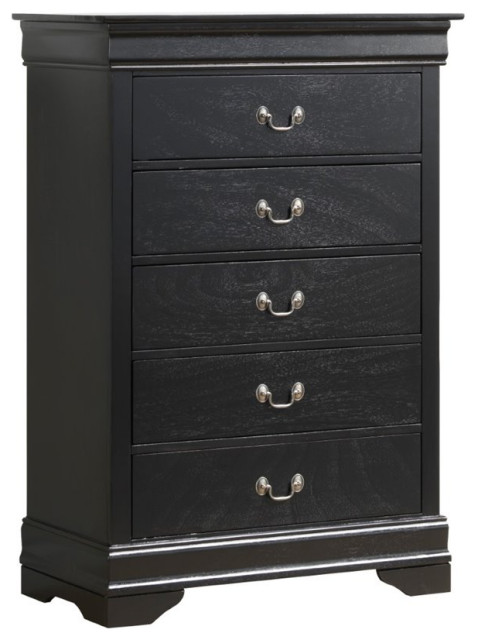 Glory Furniture Louis Phillipe 5 Drawer Chest in Black